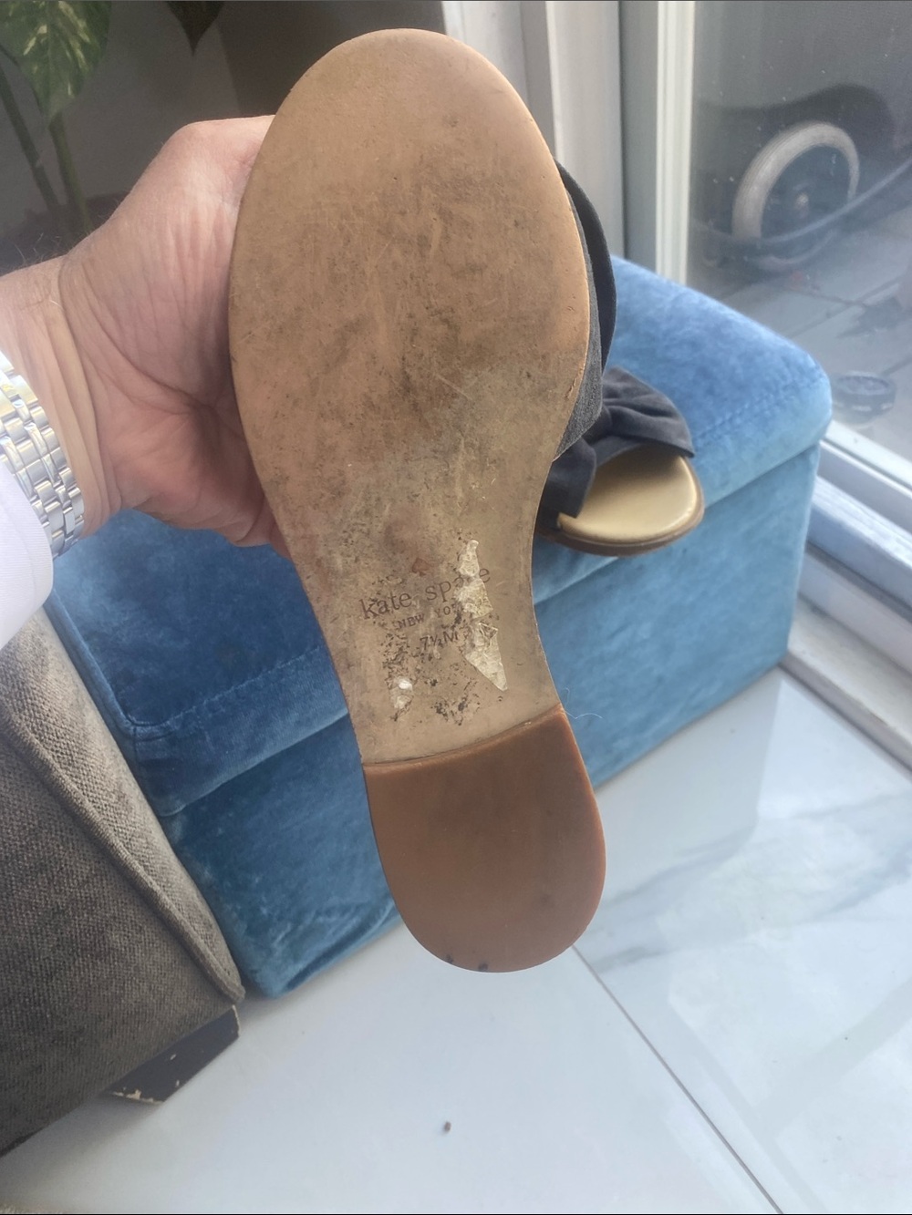 kate spade Gray Suede Bow Slide Sandals View 2